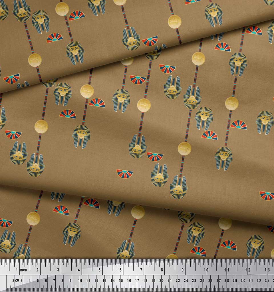 Soimoi Черная японская креп-атласная ткань с принтами из египетской ткани с монетами и женской головой по метрам 42 дюйма