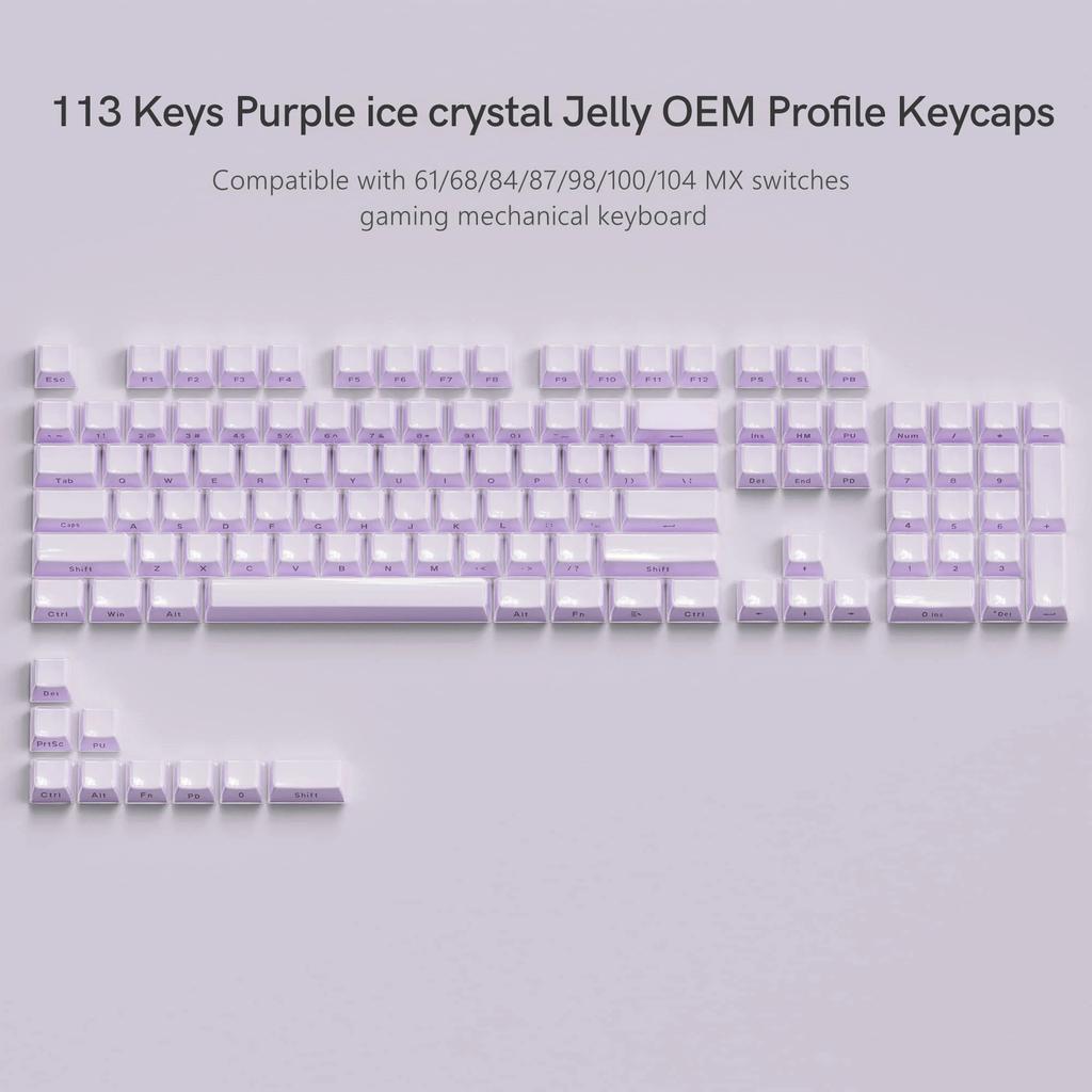 113 клавишных колпачков Jelly Round Side Keycaps Ice Crystal Translucent Pink OEM Profile Key cap для механической клавиатуры Cherry MX 61 68 104