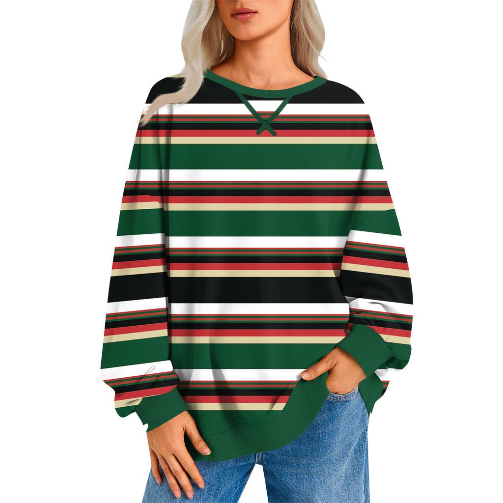 Women's Casual Striped Pullover Long Sleeve Shirt Oversized Sweatshirt