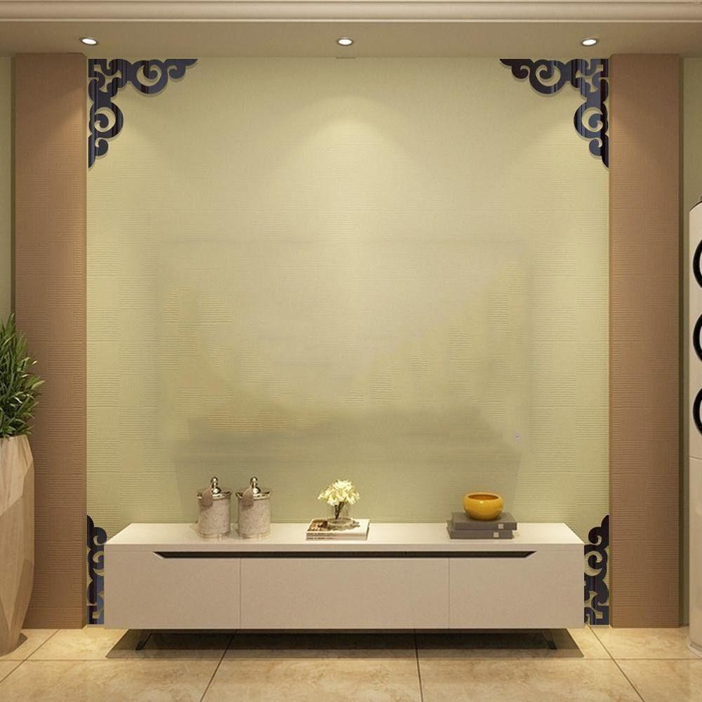 4 шт. Акриловое зеркало Угловая наклейка на стену Декор комнаты Наклейки на шкаф Простая фоновая наклейка на стену Дом