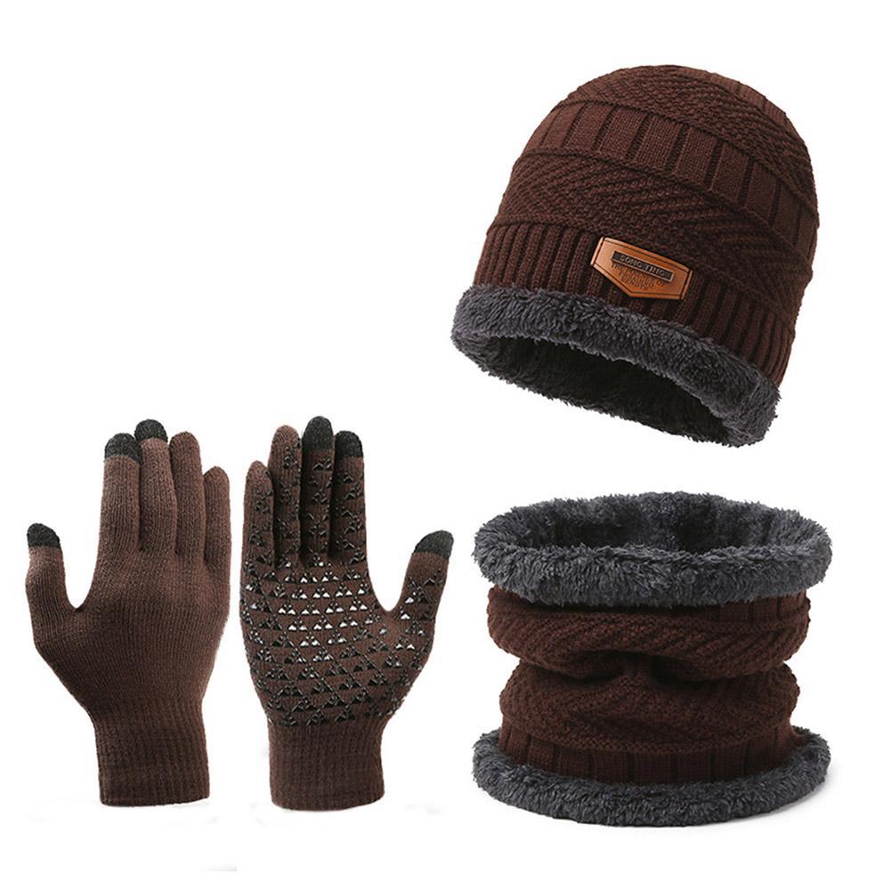 Зимняя вязаная шапка-бини, утеплитель для шеи, шарф, сенсорный экран, коралловый и шарф, перчатки, бархатный флис, внешний H6G0