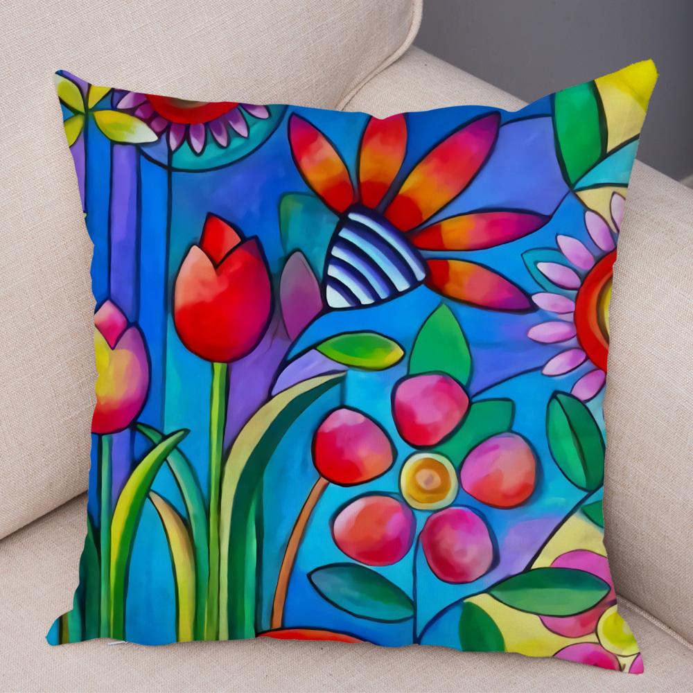 Детская живопись маслом Искусство Наволочка для подушки Обе стороны Плюшевая наволочка Декор Мультяшное растение Наволочка для дивана Дома Машины