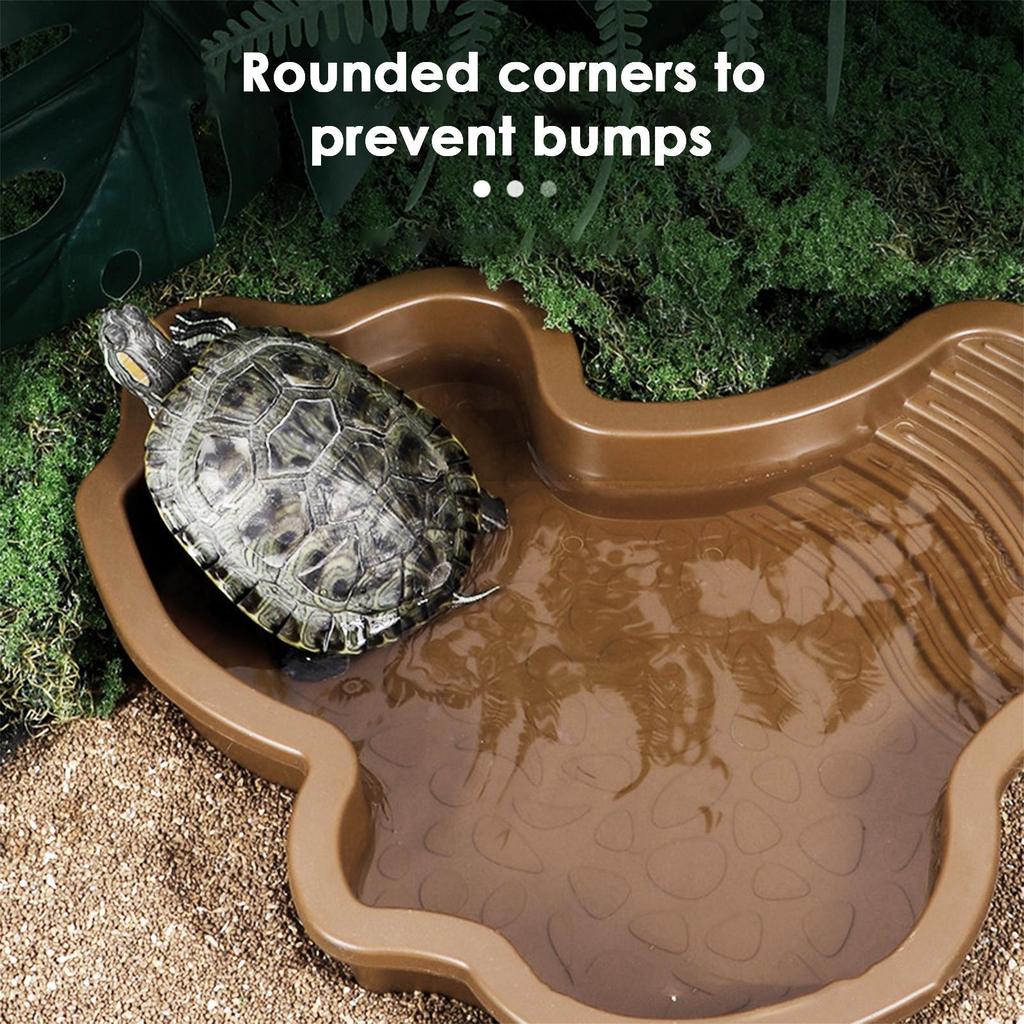 Reptile Bathing Pool with Ramp Turtle Soaking Tub Slip Proof Water Bowl for Tortoise Bearded Dragon Gecko Terrarium Decoration