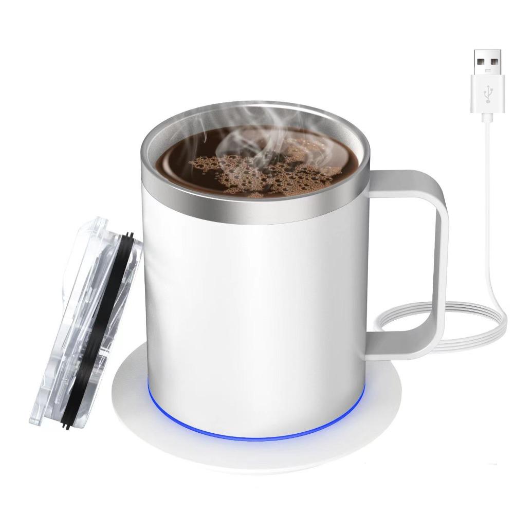 Интеллектуальная самонагревающаяся кофейная кружка с питанием от USB, двухслойная, с автоматическим подогревом, из нержавеющей стали, с крышкой