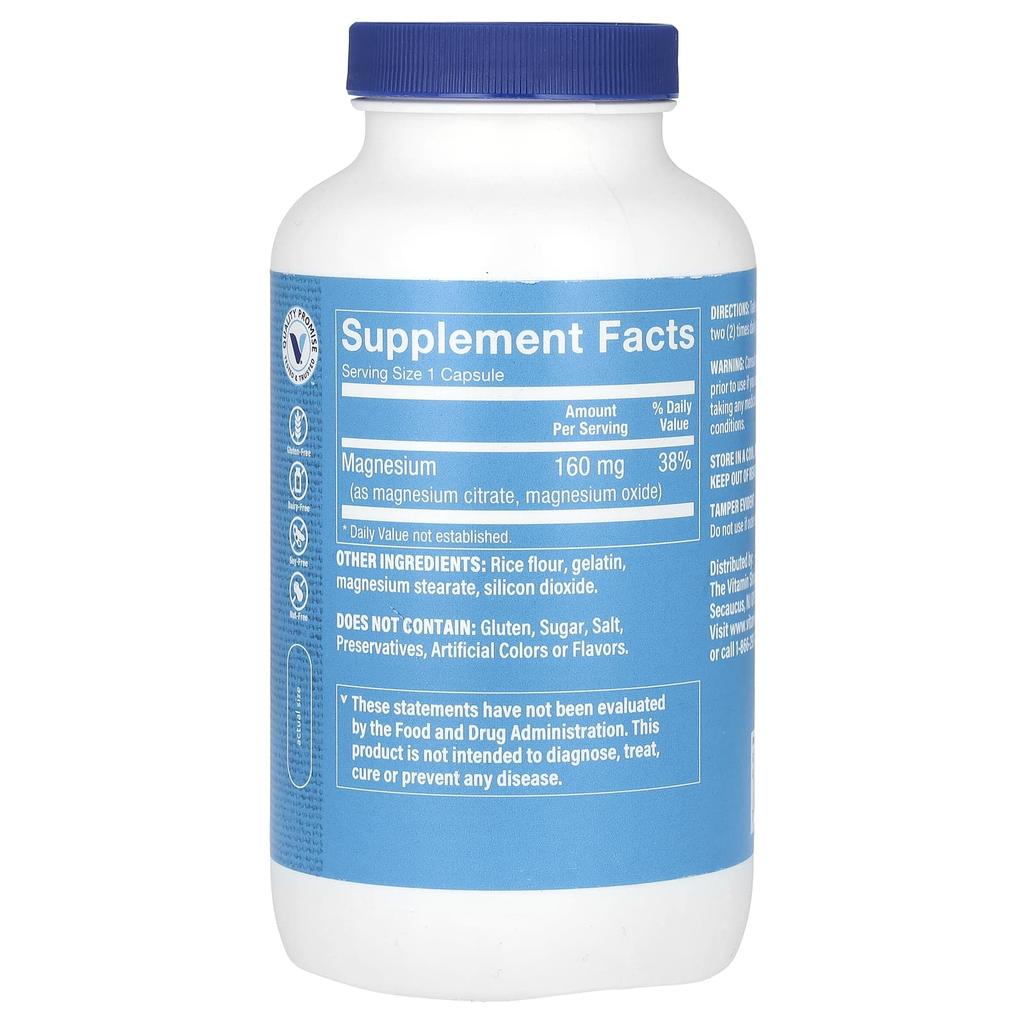 the Vitamin Shoppe Magnesium Citrate Complex, 160 Mg, 300 Capsules