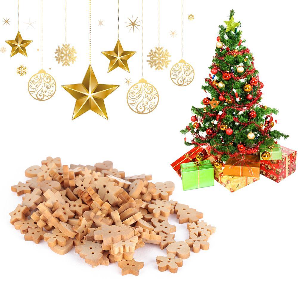 Nature Wooden DIY Crafts Decorative ChristmasTree Pattern Sewing Wood Buttons Scrapbooking