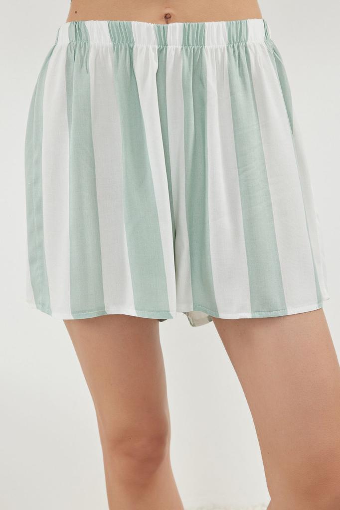 Women's Fashion Blue-Multicolored Striped Viscose Woven Pajama Set with Rope Strap