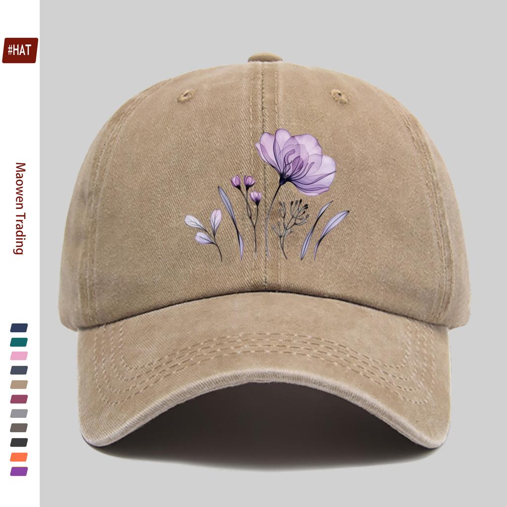 pc Elegant Purple Floral Theme Printed Baseball Cap with Floral Design Golf Hat Comfortable Lightweight Papa Cap Adjustable St