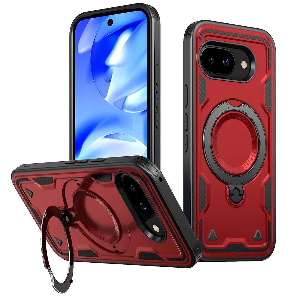 Военная броня Защитные чехлы для телефонов Google Pixel 10 Pro XL Pixel Pixel 9 Pro XL 9A Магнитное металлическое кольцо Вращающаяся подставка Чехол