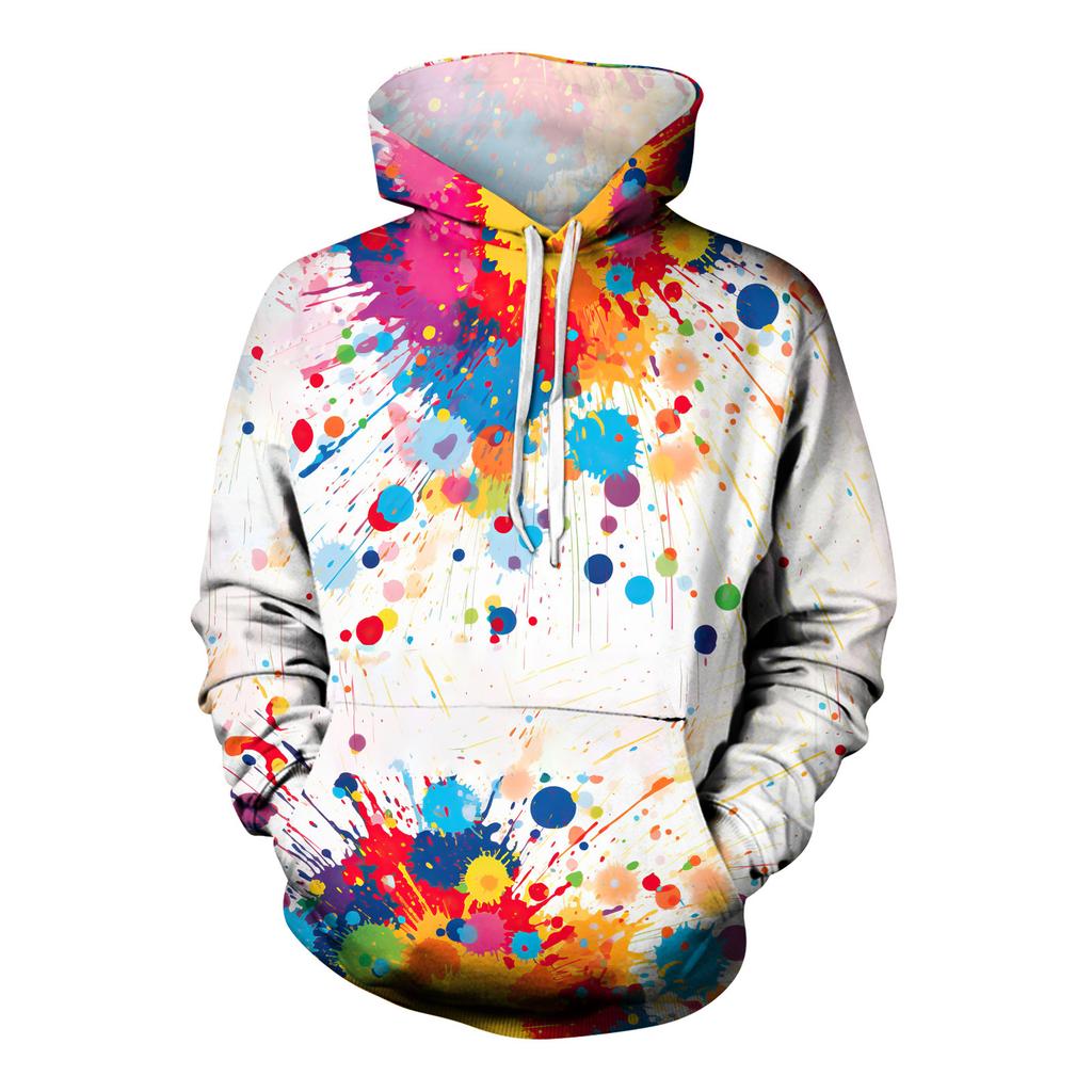 Модный свободный мужской и женский свитер с капюшоном с длинным рукавом и принтом