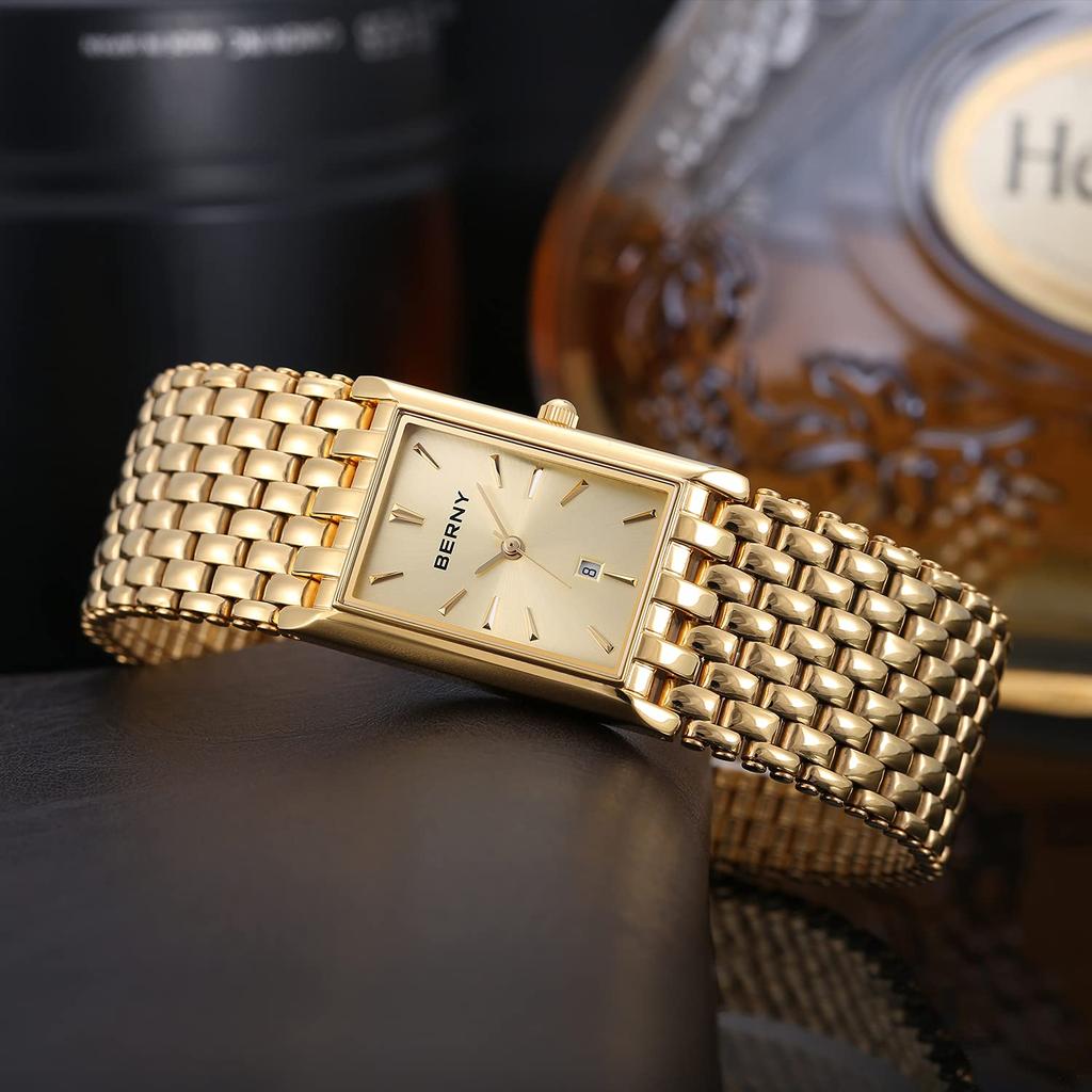 BERNY Watch Watch Gold Watch for Men Japanese Quartz Movement with Calendar Window Waterproof Watch Luxury Casual Fashion Men's Men's Men's