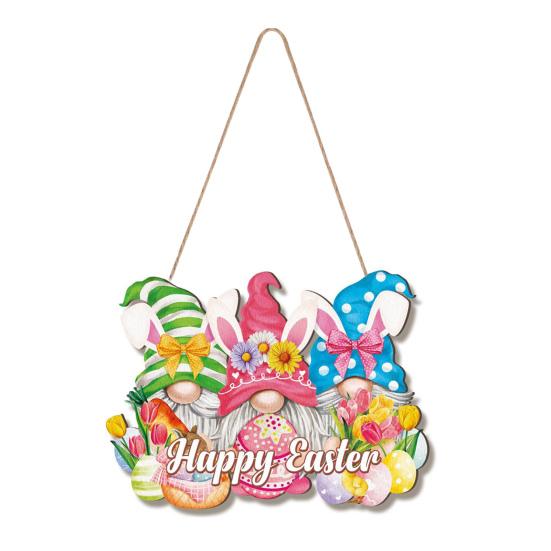 Пасхальный приветственный дверной знак с изображением гнома, кролика, цветка, яйца, дверной подвесной знак, вешалка для входной двери, деревянная декоративная настенная табличка с изображением весеннего праздника