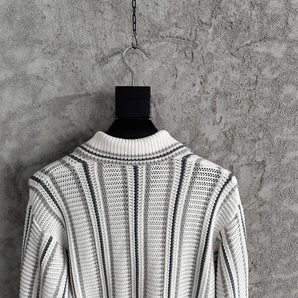 CASABLANCA Sicilian Style Handmade Woven Stripes Unisex Long Sleeve Cardigan Sweater