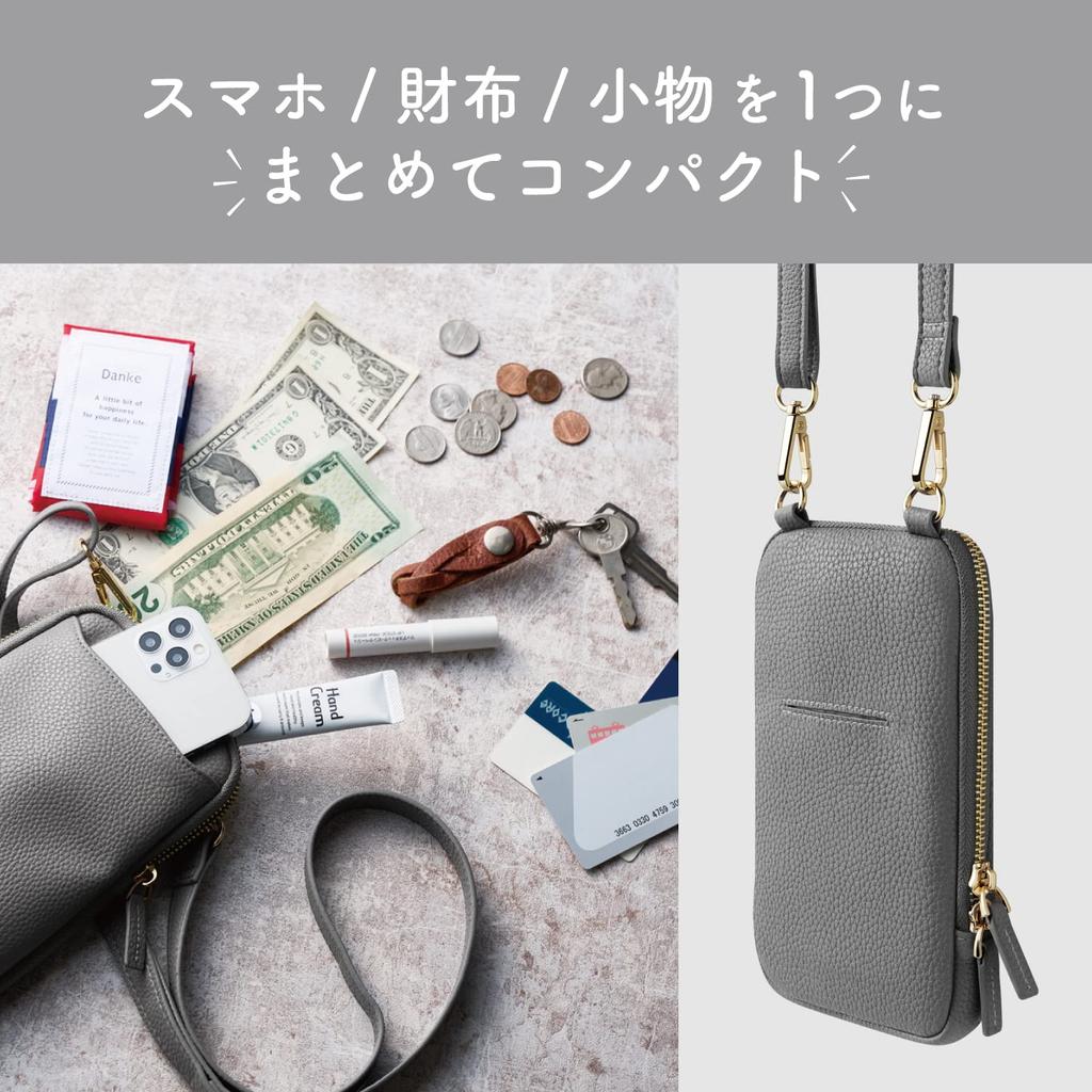 Elecom Чехол для смартфона на плечо серии MAPOCHE с матовой подкладкой, встроенный держатель бумажника для смартфонов размером до дюймов, таких как iPhone