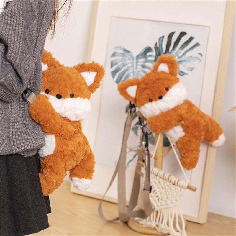Плюшевая лиса Сумка через плечо Мягкая сумка через плечо Мультяшный рюкзак для девочек Милый животный Школьная сумка Кошелек для мелочи на зиму