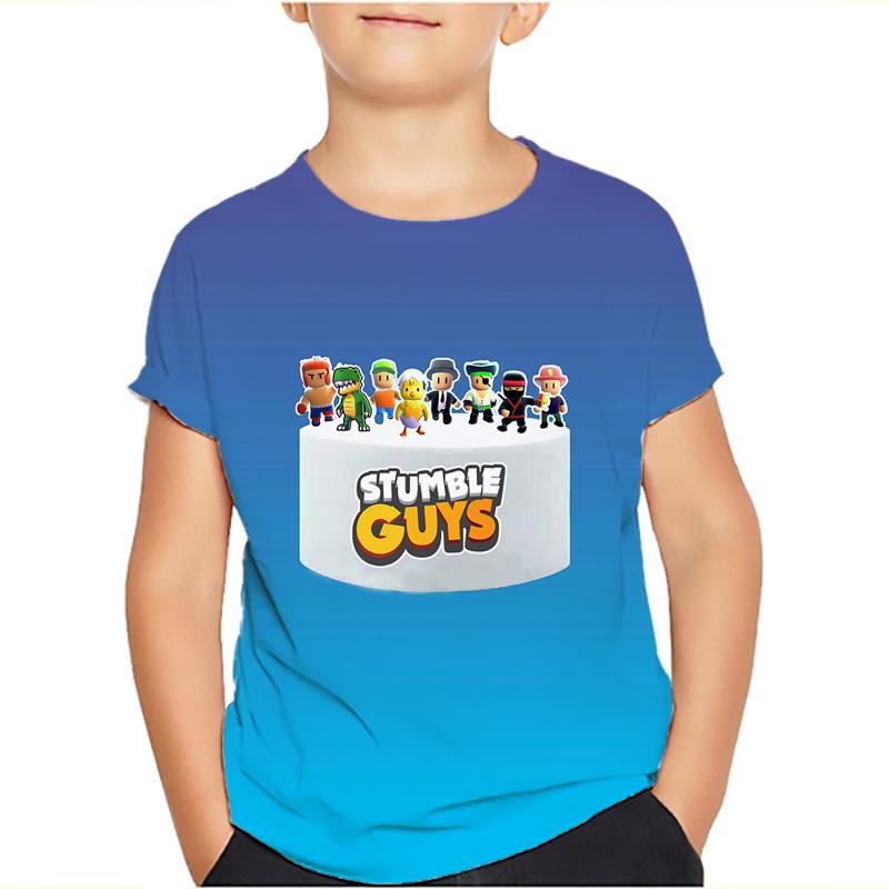Футболки для детей Stumble Guys Stumble Game Cartoon 3D Print с коротким рукавом для мальчиков/девочек с круглым вырезом, модные футболки для мальчиков, футболки, топы, одежда