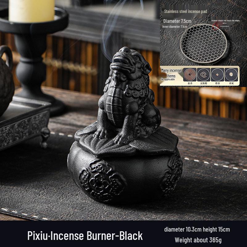 Zen Pagoda Black Pottery Ceramic Coil Incense Burner - Aromatherapy Holder for Home and Office