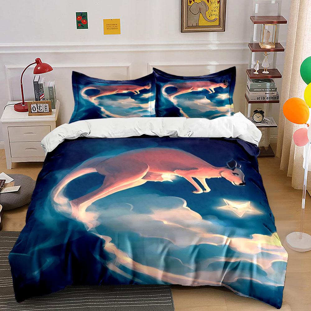 Kangaroo, clouds, glowing star. Bedding sets Duvet cover sets Duvet covers Pillowcases(1*Duvet Cover 2*Pillowcases without duvet insert)