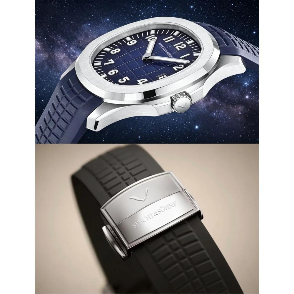 Specht & Söhne New 40.8MM Men's Watches Ultrathin Steel Rubber Strap Japan Quartz Movt Wristwatch Sapphire Crystal Waterproof