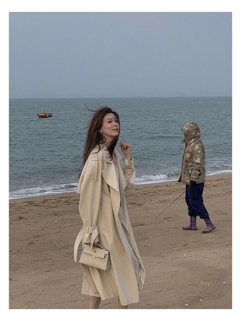 Тренч в корейском стиле 2025 года с длинной драпировкой - Элегантный белый для весны и осени