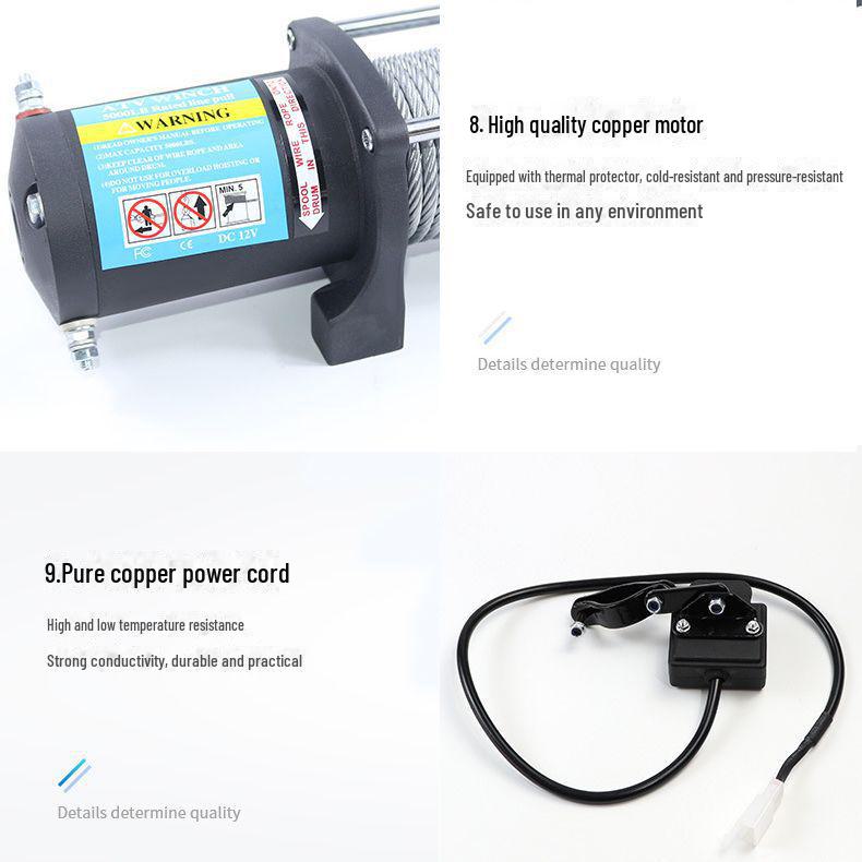 5000 фунтов 12V/24V электрическая внедорожная лебедка: Водонепроницаемый спасательный круг для автомобилей и прицепов