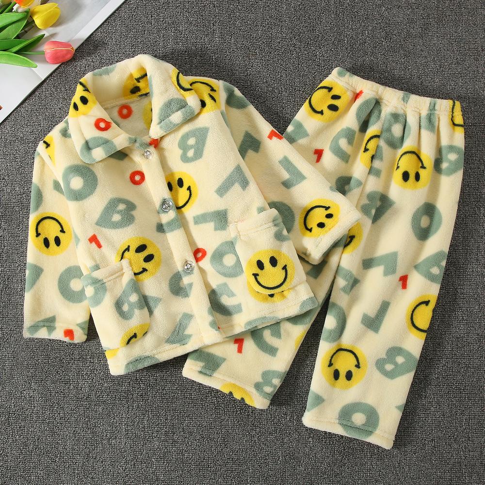 Flannel Children'S Pajamas Autumn And Winter Coral Fleece Boys' Baby Children'S Loungewear Set