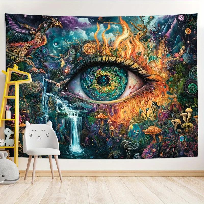VIKAMA Trippy Fantasy Wall Tapestry Giant Eye Waterfall Jungle Color Mushroom Bird Hippie Spiritual Art Sofa Background Cloth