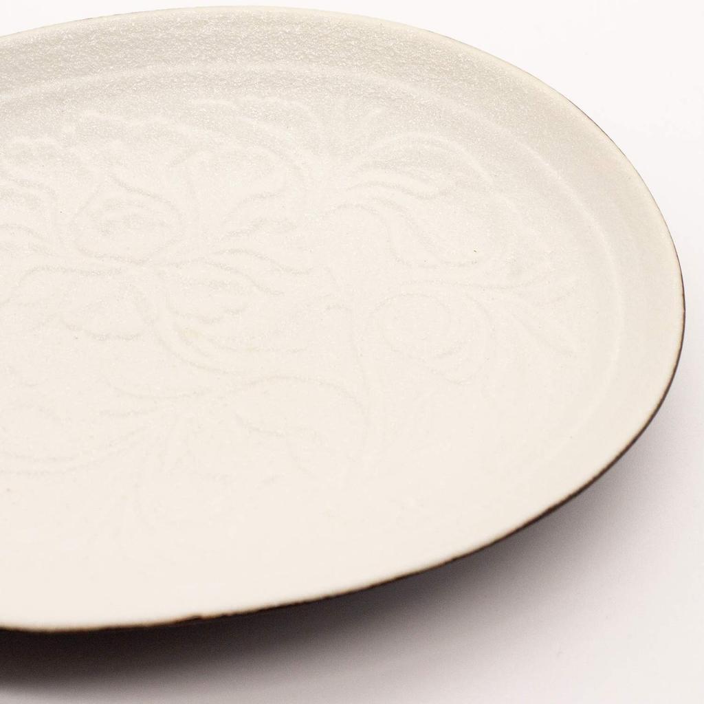 Arita Ware Toetsu Kiln Arabesque Carved Oval Plate, 16 x 12 cm, Crystal White, Made in Japan, 477093