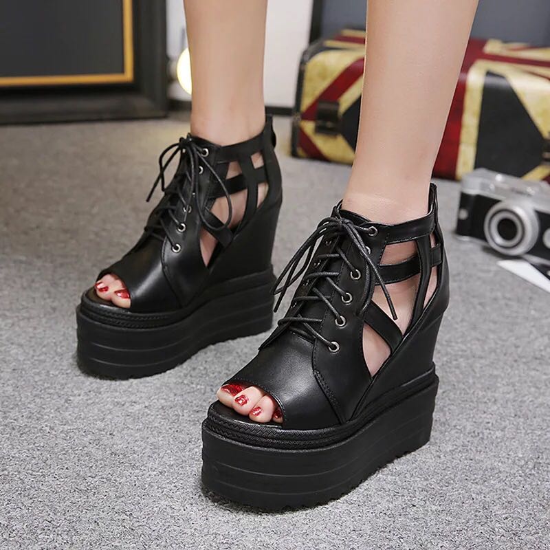 Fashion 15CM Women's Fish Mouth Wedge Sandals Thick Platform High-heeled Shoes Wedges Shoes for Women  High Heels