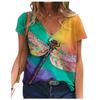 Fashion Spring  Frog Print Blouses Short Sleeved V-Neck T Shirts Casual