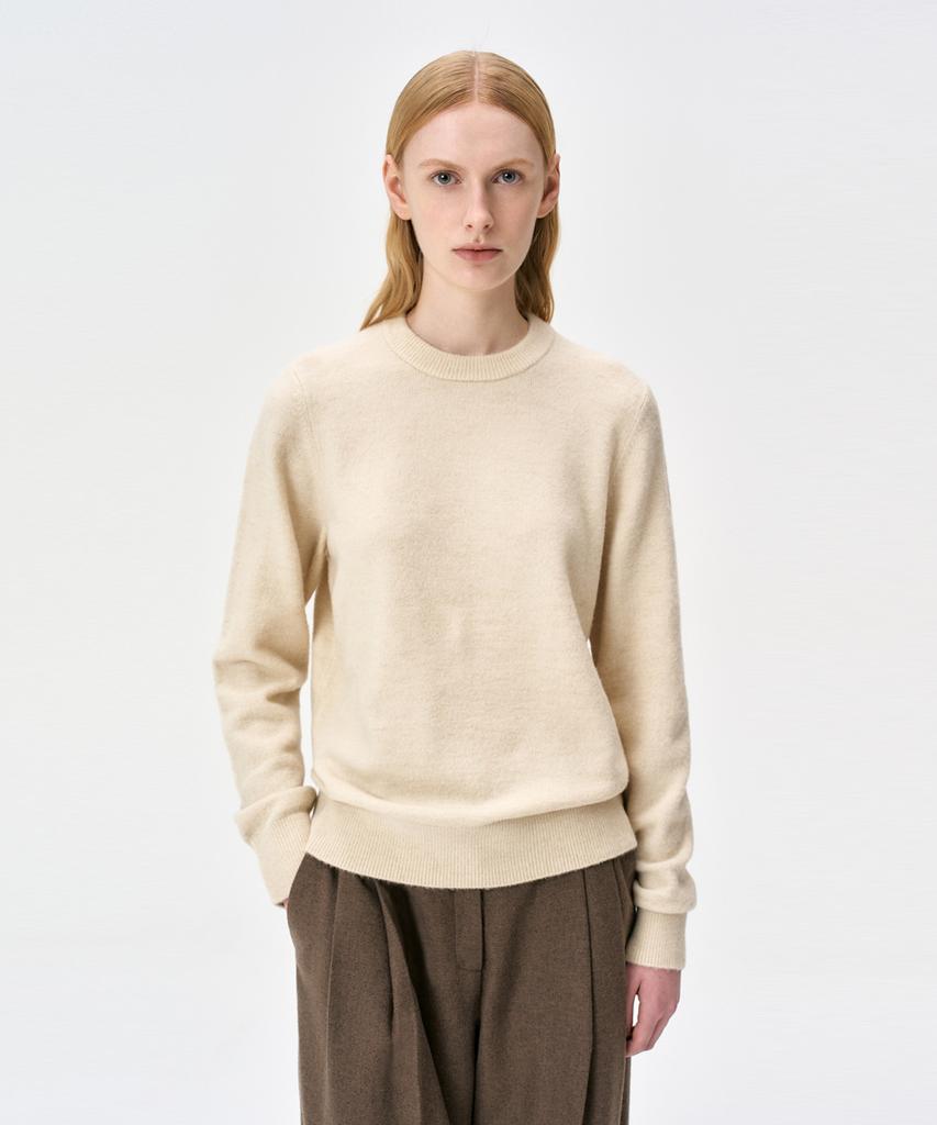 RIDIFI Round Neck Wool Blend Sweater (Beige)