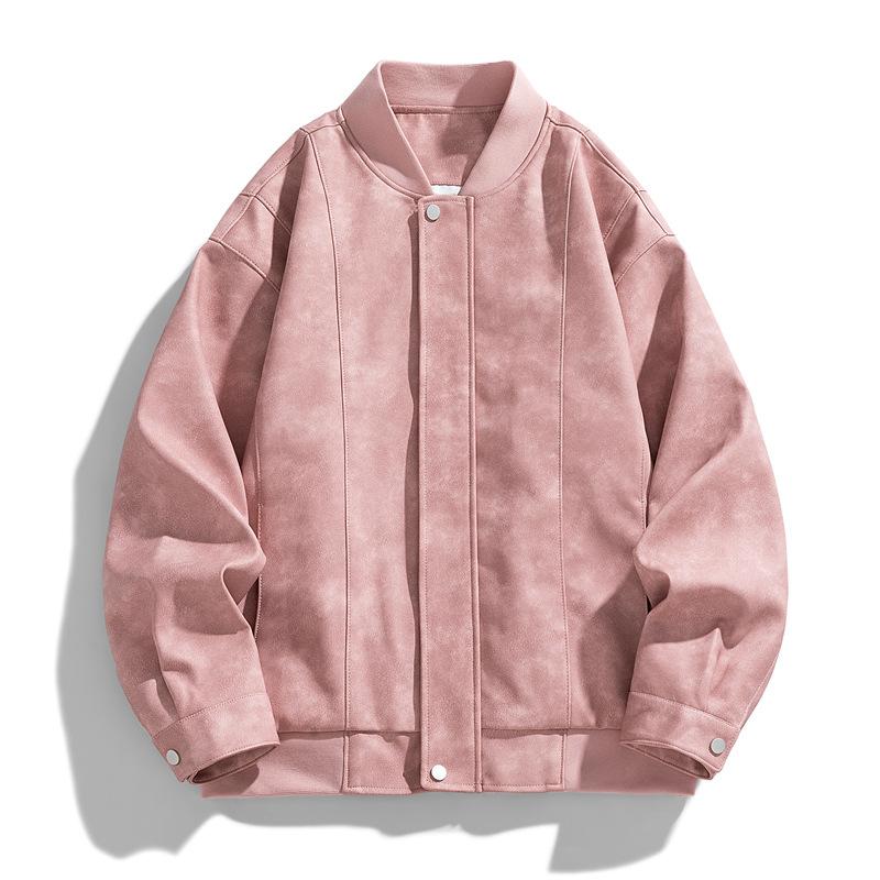 Jacket Men's Spring Trend Pu Men's Vintage Baseball Collar Clothes Casual Men's Leather Jacket Solid Color Loose Coat Men