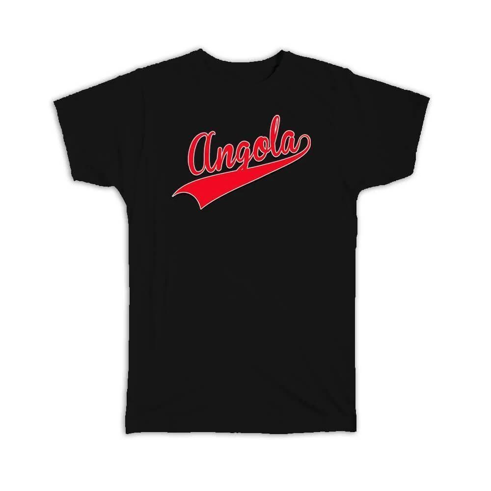 Gift T-Shirt : Angola Flag Varsity Script Baseball Beisbol Country Pride Angolan