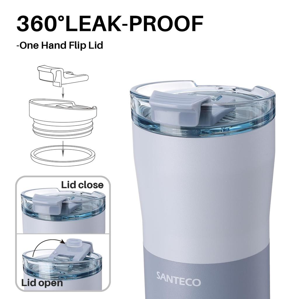 SANTECO Tumbler 500ML Stainless Steel Wide Mouth Vacuum Insulated Cup Keeping with Lid Coffee Cup Water Bottle Mug Bottle for Car Outdoor KARIBA Blue