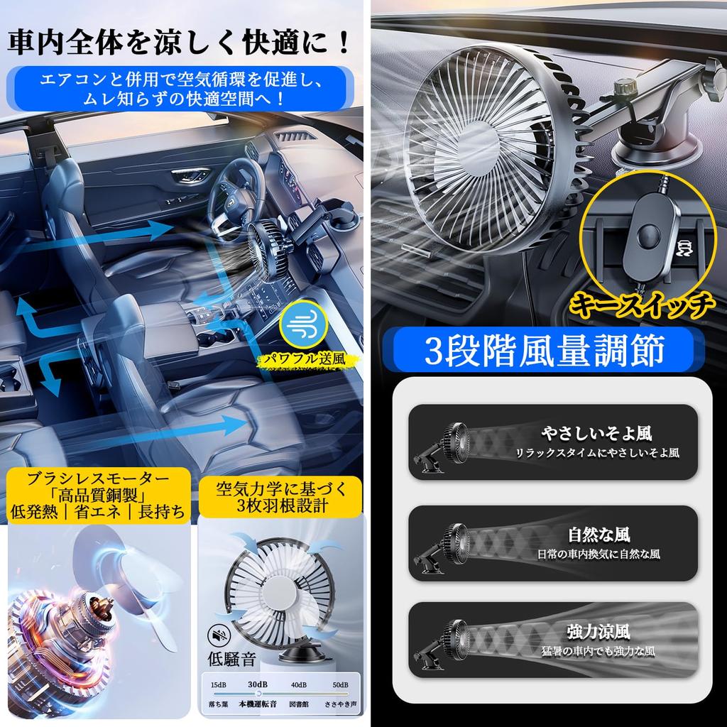 SMARTABL Car Fan, Car Fan, Cigarette Lighter Socket / USB, 2025 New Type, Suction