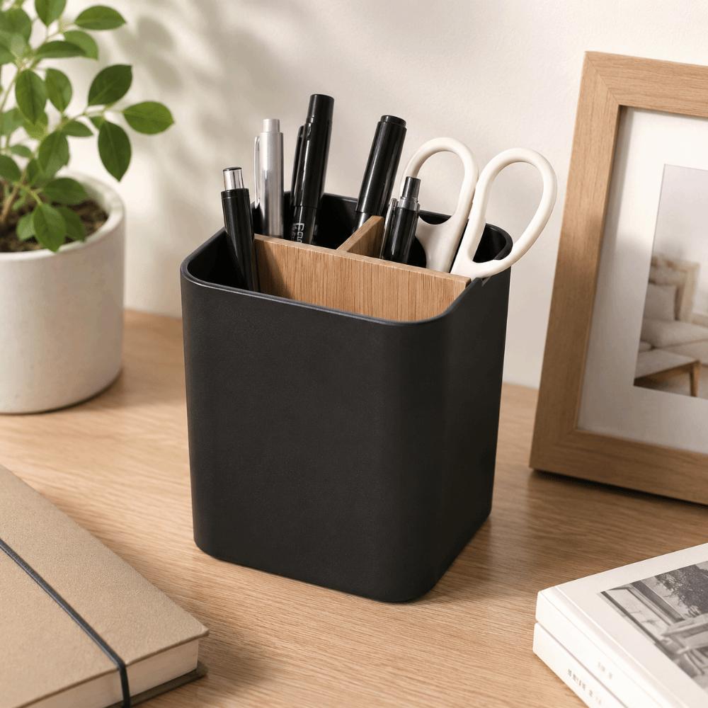 Bamboo Divided Pencil Storage Box Organizer Desktop Storage Simple Flower Vase Desk Storage