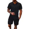 Men's Summer Solid Color Short Sleeve Button Lapel Shirt Shorts Set