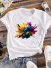 (Asian Size) Lovely Watercolor Short Sleeve T Shirt Women Tee Top Clothing Casual Flower Fashion Print Lady Female Graphic T-shirt