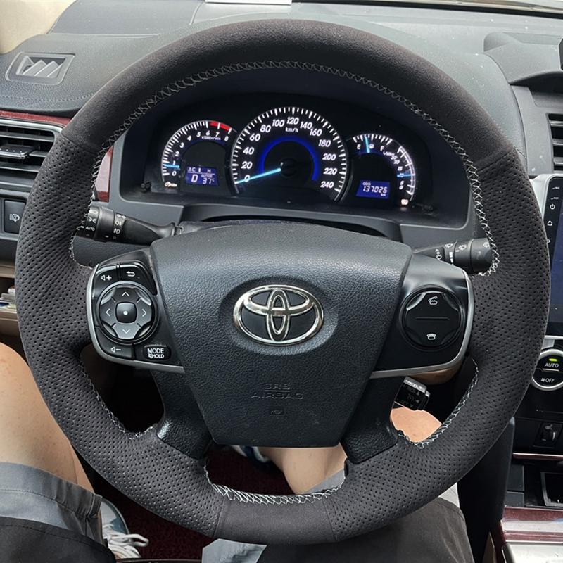 Оплетка рулевого колеса автомобиля на заказ, замшевый чехол, 100% подходит для Toyota Camry 2012 2013 2014, автомобильные аксессуары для интерьера рулевого управления