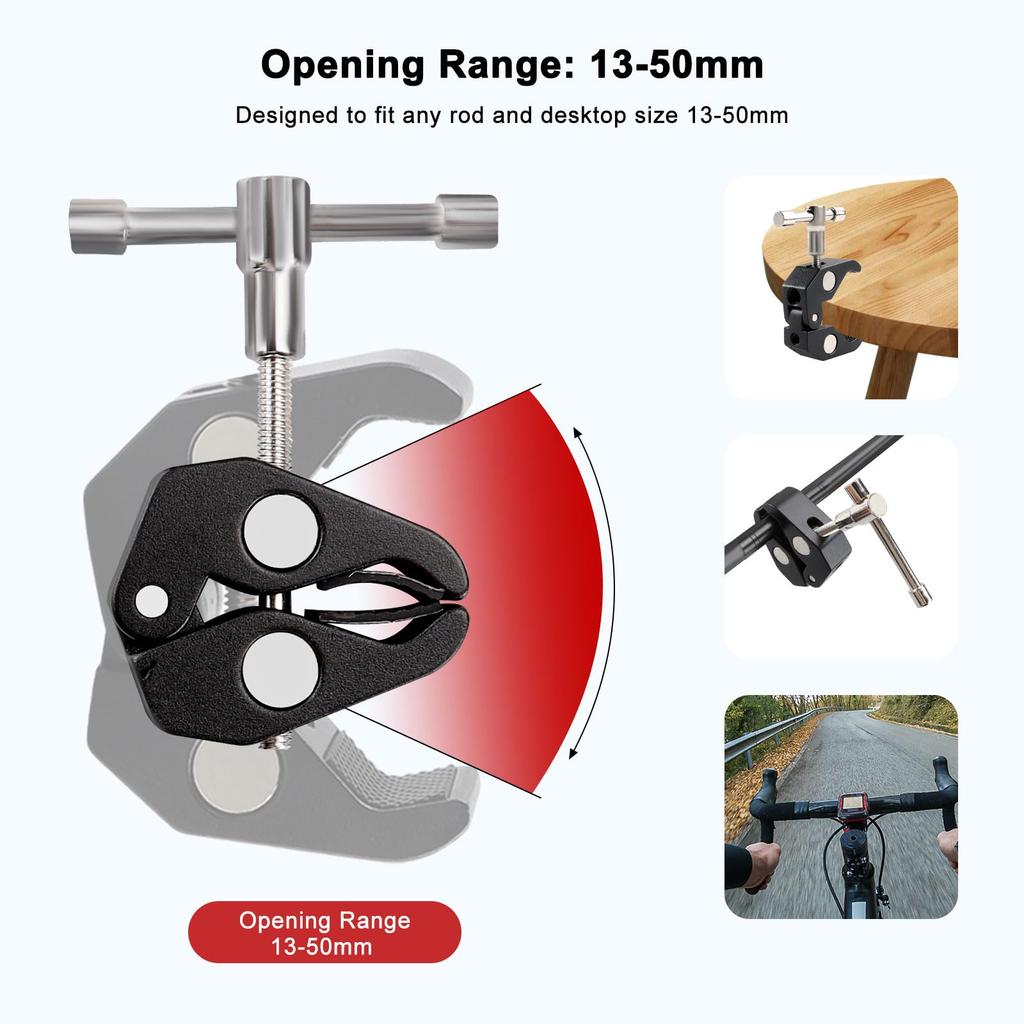 TECDW Adjustable Magic Super Ball Articulating Magic Arm with and Screw Magic Arm Clamp for LED Flash Camera 11" Arm, Clamp, 360° Head, 1/4" 3/8"