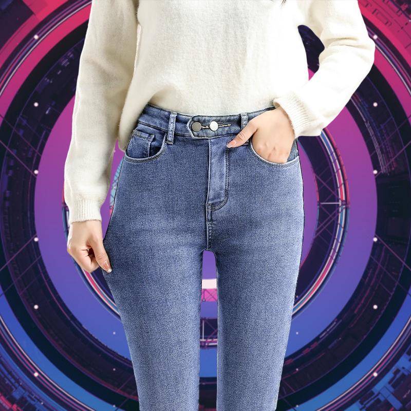 Зимние толстые бархатные женские джинсы скинни с высокой талией, простые флисовые теплые облегающие эластичные женские повседневные джинсовые брюки-карандаш