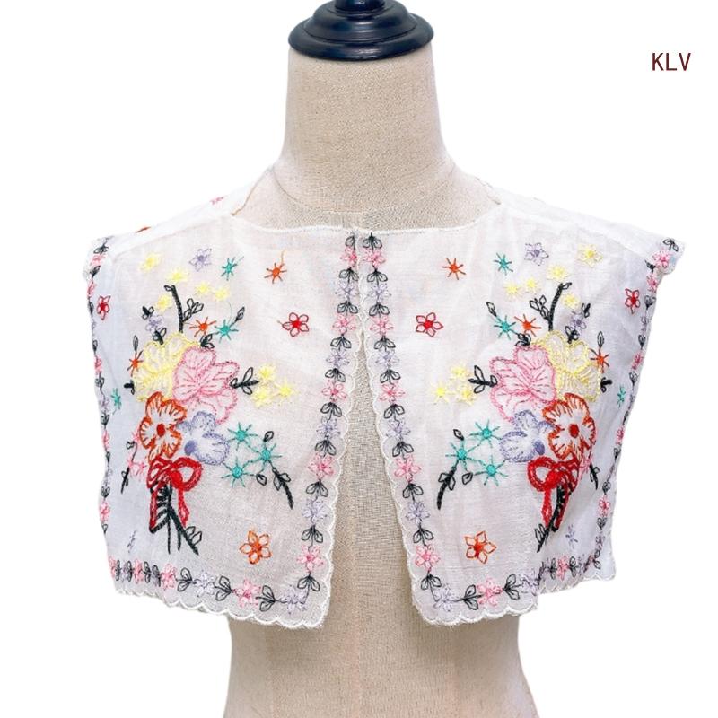 Вышитый цветочный воротник Элегантный съемный фальшивый воротник шаль Винтажный воротник для платья-костюма