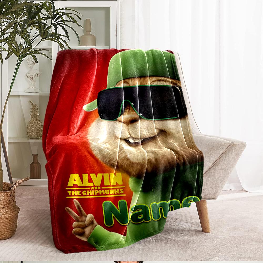 Custom Name Alvin and the Chipmunks Theme Printed Blanket - Perfect for Couch, Bed, Travel & Outdoor Use | Machine Washable, Cozy & Durable.