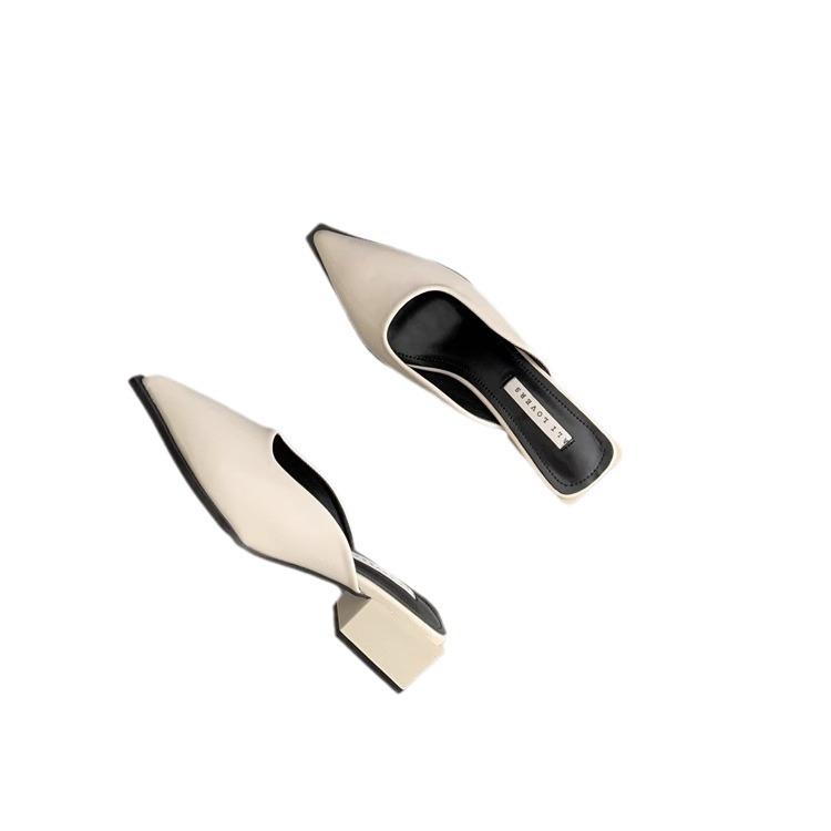 Тапочки Baotou полутапочки женские Muller обувь лето 2024 новые острые классные тапочки на среднем каблуке ретро наружные тапочки