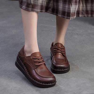 Модная GKTINOO 2025 Осень Новые Туфли-клинья из Натуральной Кожи Повседневные На шнуровке Мягкая Коровья Кожа Мягкая Подошва Женская Обувь