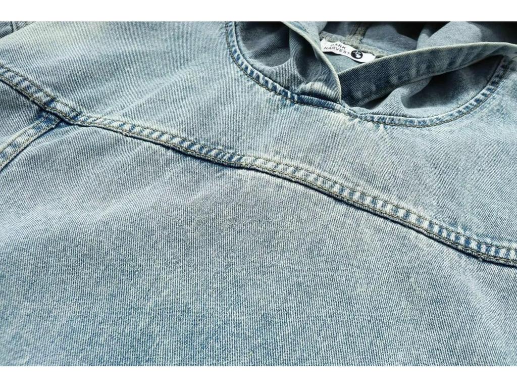 Men's Retro Hong Kong Hooded Denim Jacket - Japanese Style, Loose Fit Pullover for Spring/Autumn.