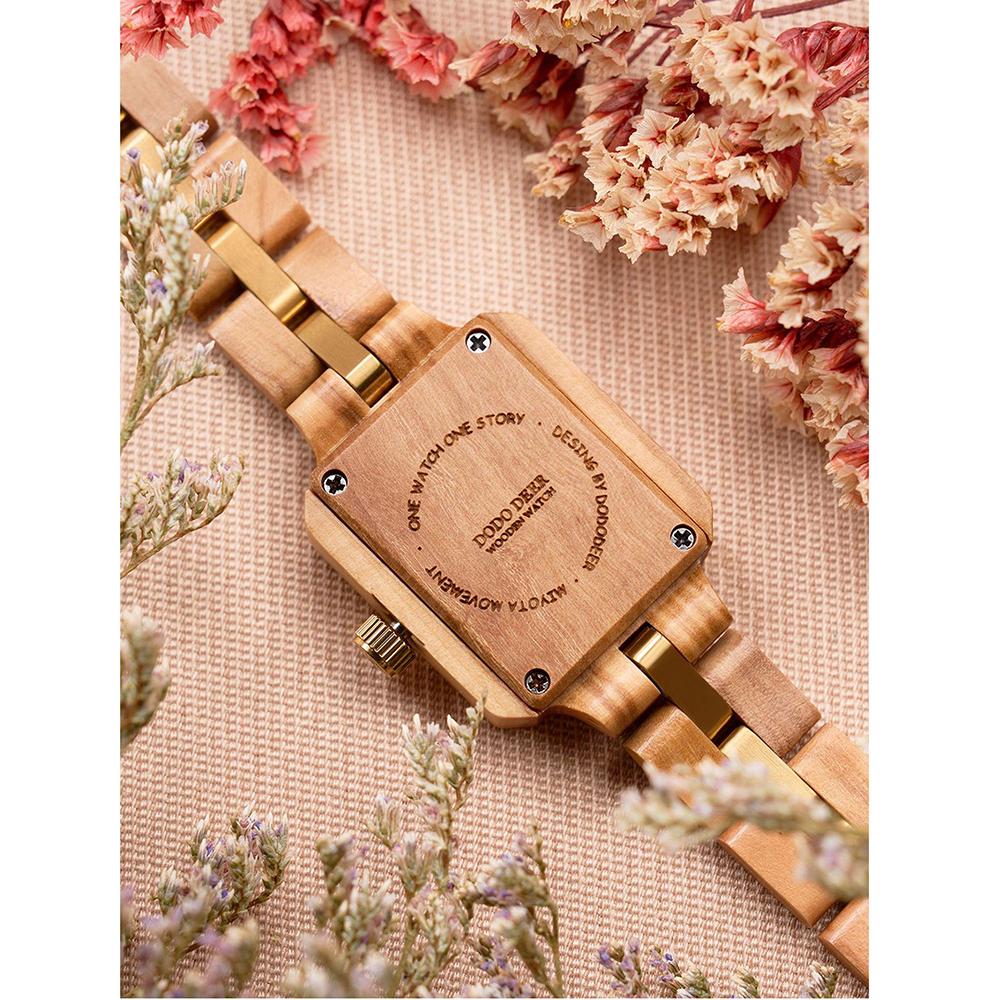 Women's Green Agate Wooden Quartz Watch Classic Square Shape Soft Color Tone Elegant Daily Style Timepiece