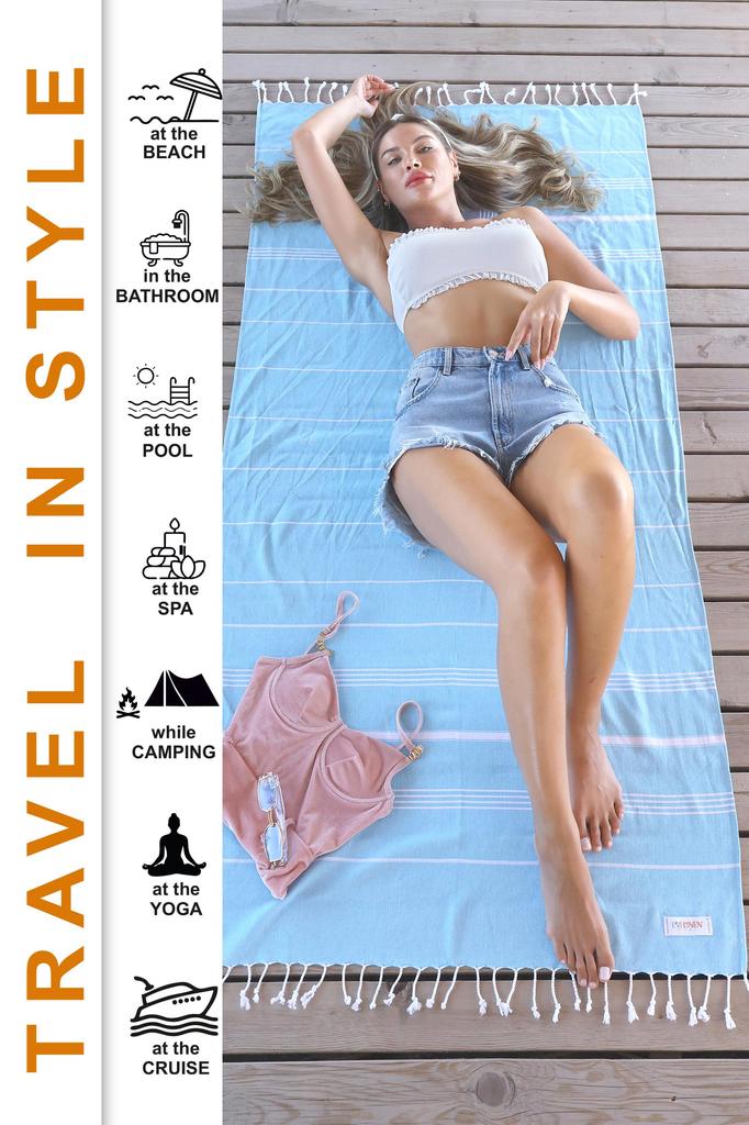 EVELYNEN Бирюзовое турецкое банное и пляжное полотенце - Набор из 4 штук - 90*180 см, быстросохнущее, легкое, компактное, для бассейна - Спа - Тренажерный зал - Традиционное