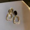 Square Rhinestone Black Earrings 2023 New Trend High-end Temperament Women's Earrings