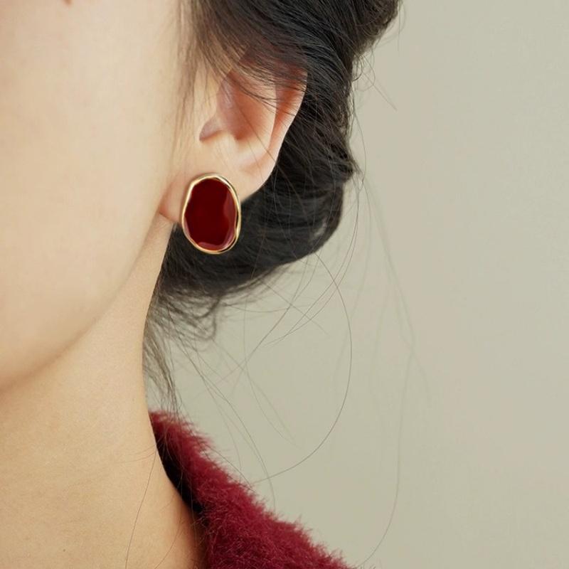 Big Winered Color Irregular Geometry Bean Stud Earrings for Women Ear Jewelry Accessory Girl Gift